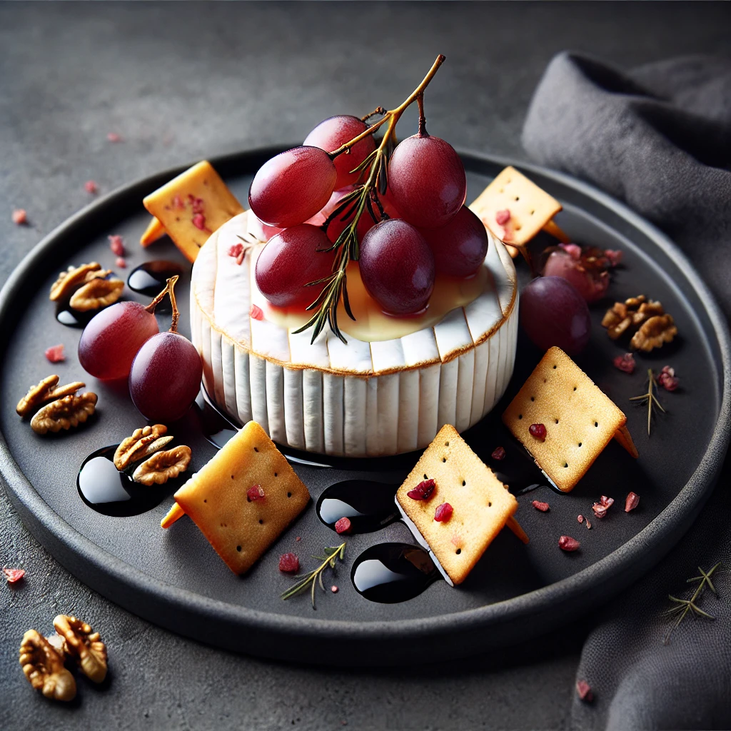 Baked camembert with roasted grapes, walnuts, rosemary