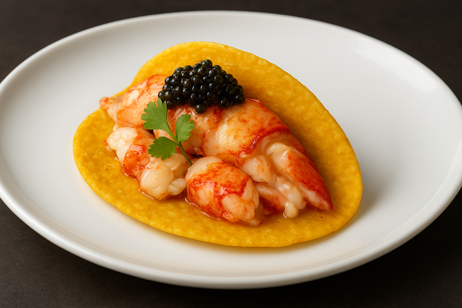 Lobster Taco with Saffron Tortilla and Caviar