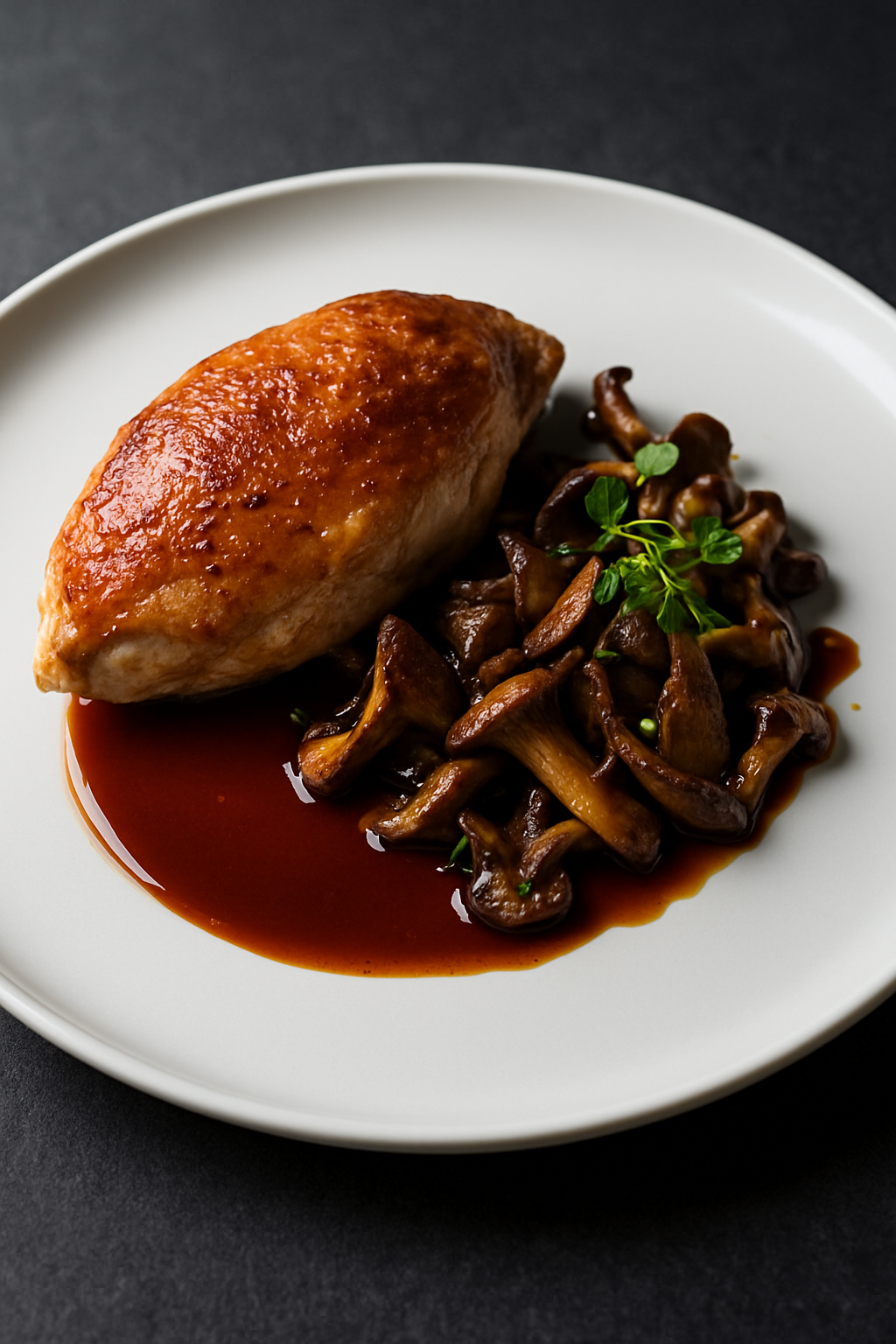 Roasted Chicken with Wild Mushrooms and Sherry Reduction