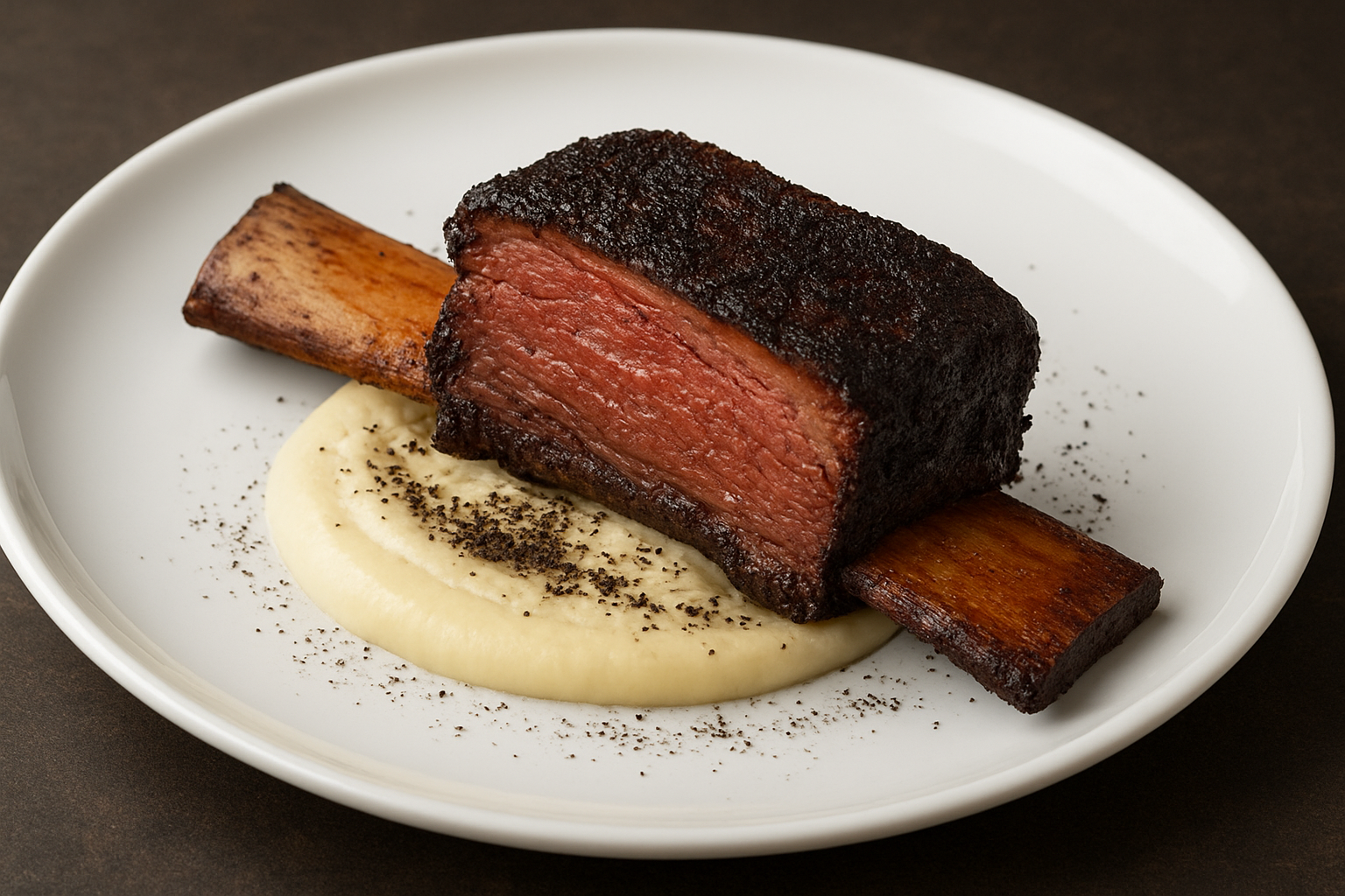 Smoked Short Rib with Celeriac Purée and Truffle Dust