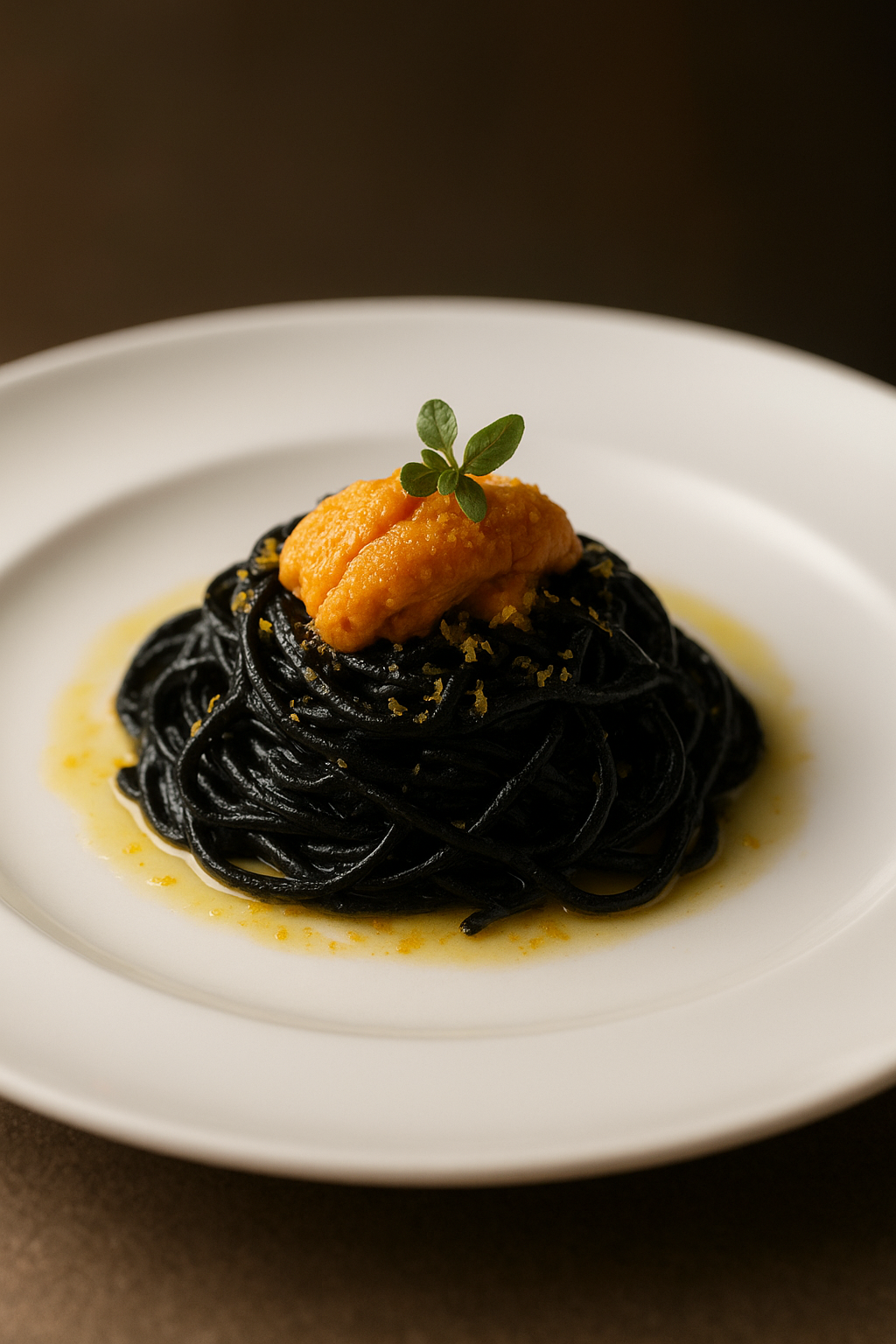 Squid Ink Tagliolini with Sea Urchin and Bottarga
