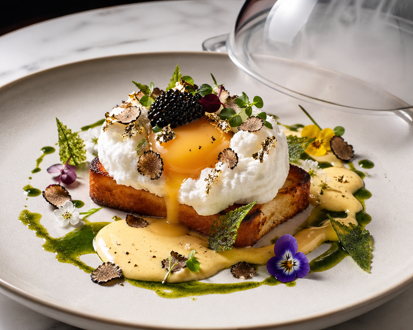 Caviar Cloud Eggs with Truffle Brioche & Brown Butter Hollandaise Foam