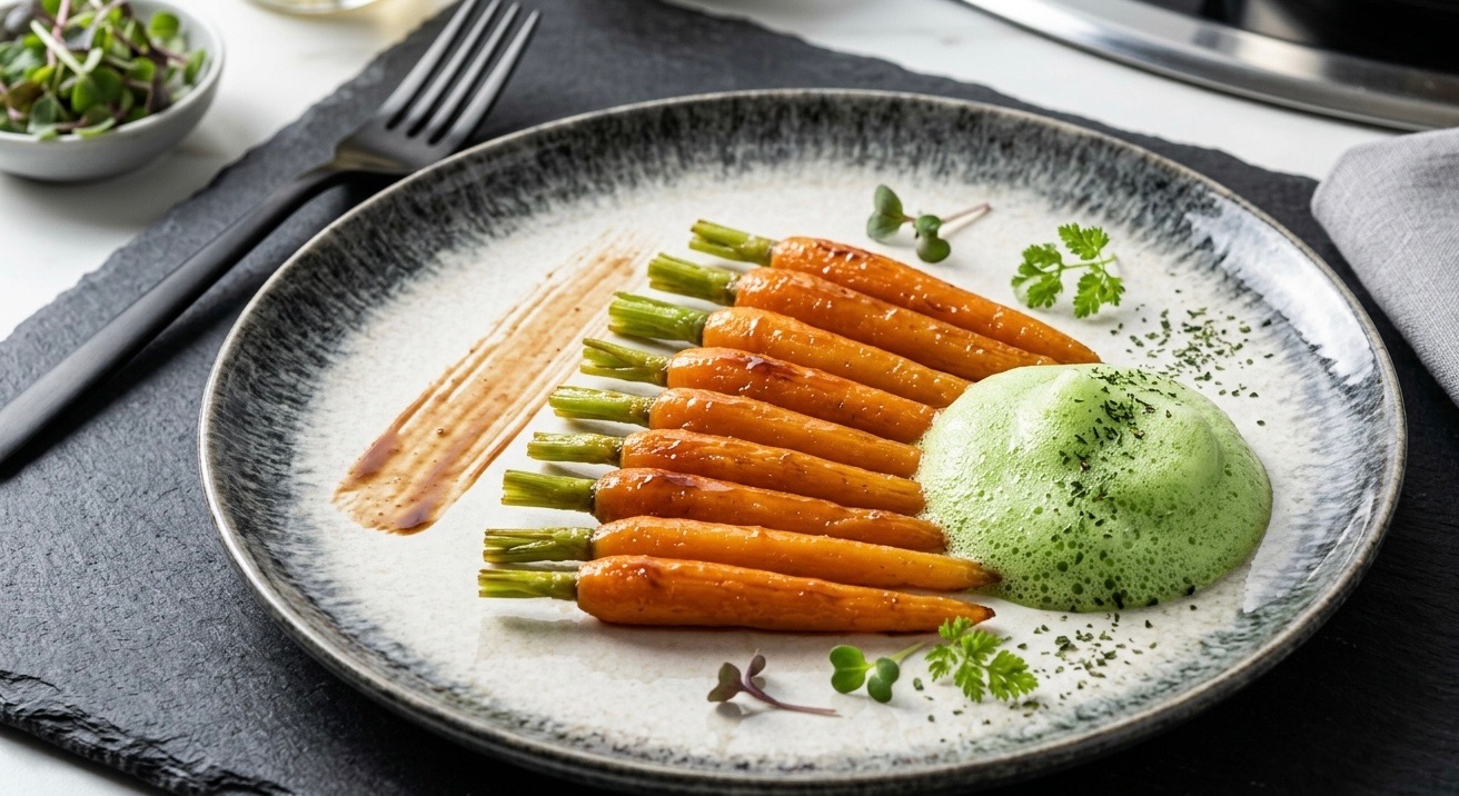 Glazed Baby Carrots with Aerated Herb Foam