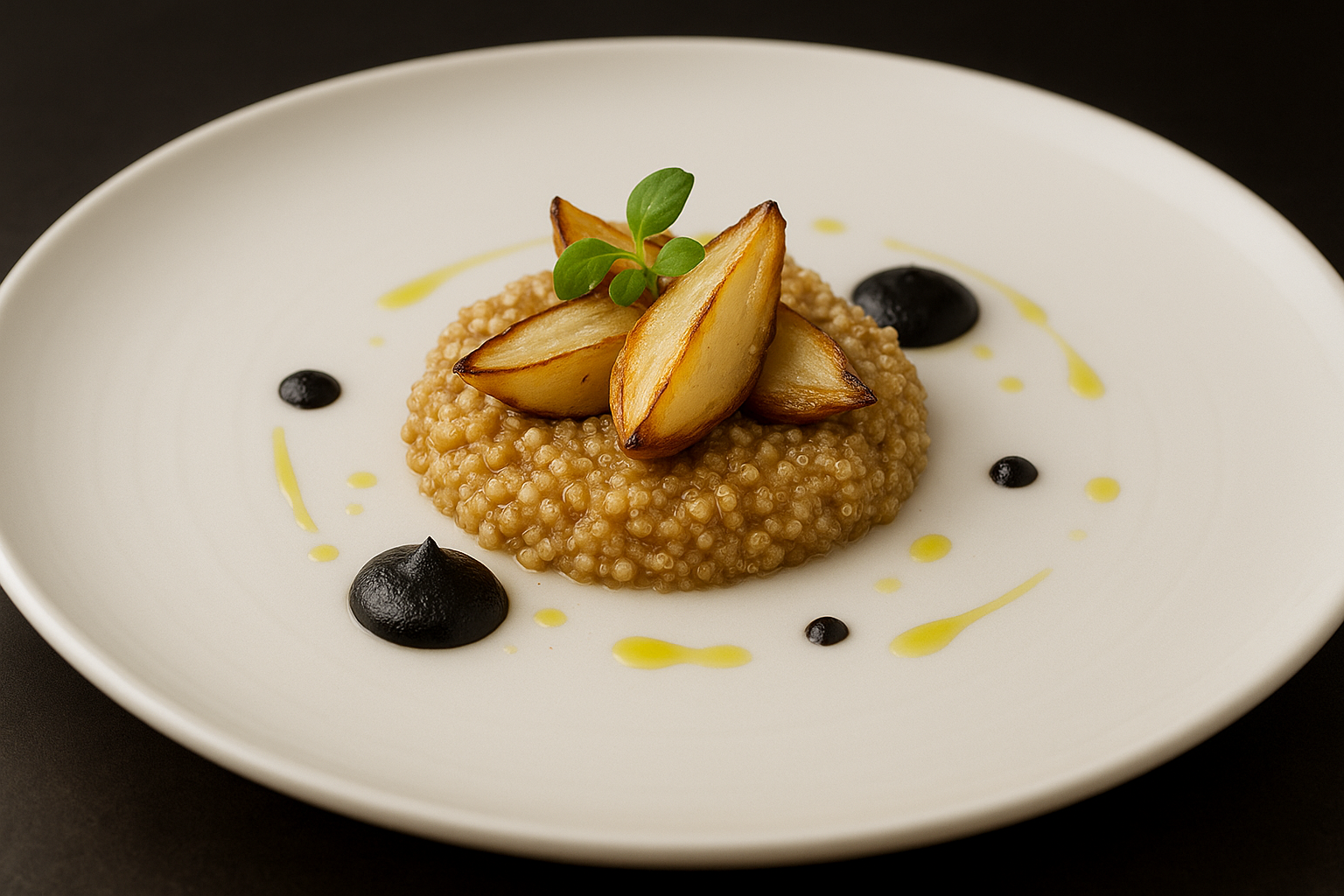 Quinoa Risotto with Jerusalem Artichoke and Black Garlic