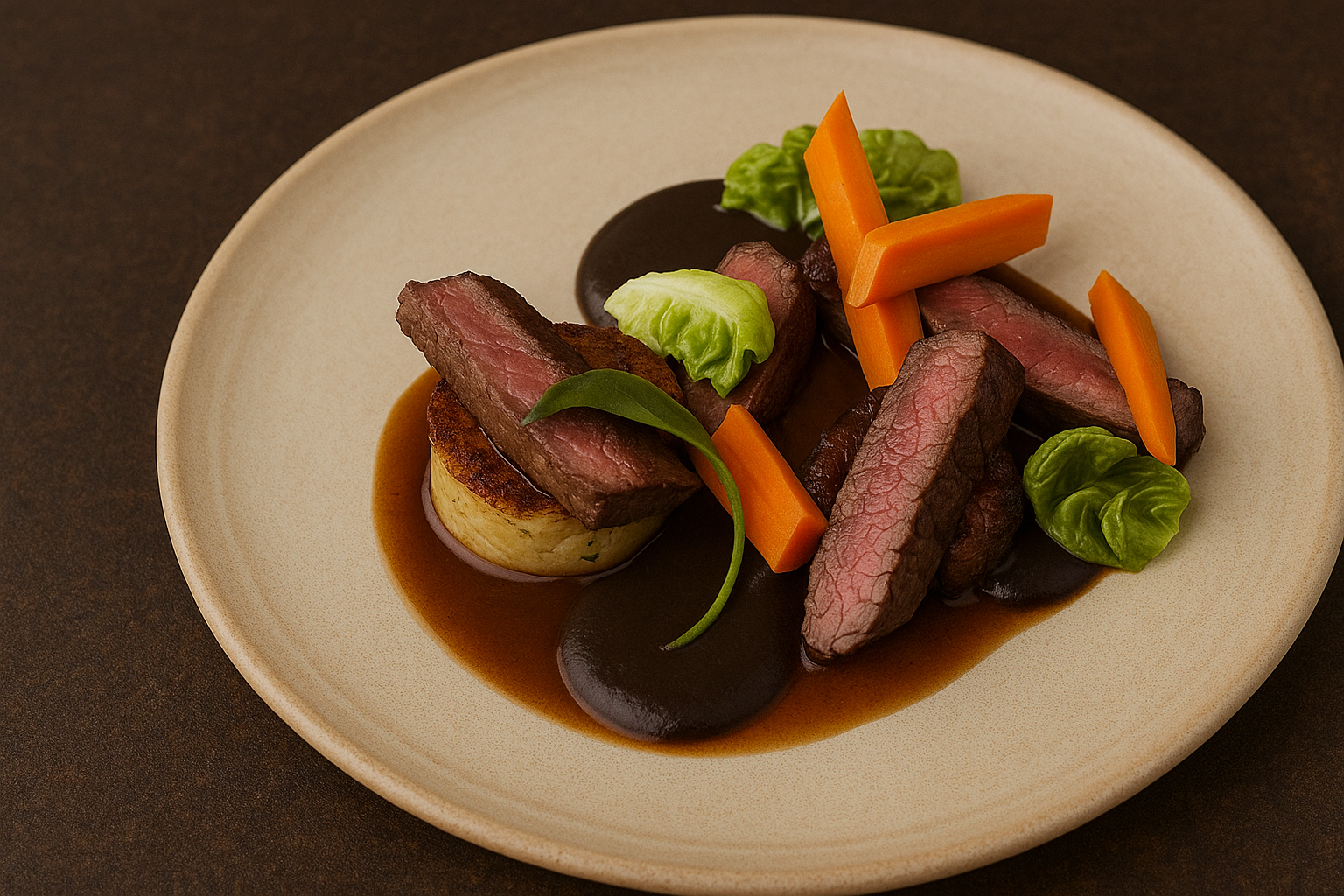 Rib-eye, mushroom purée and beef tea