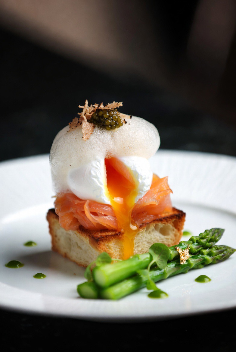 Truffled Sous Vide Eggs Benedict with Smoked Salmon, Hollandaise Espuma & Ossetra Caviar